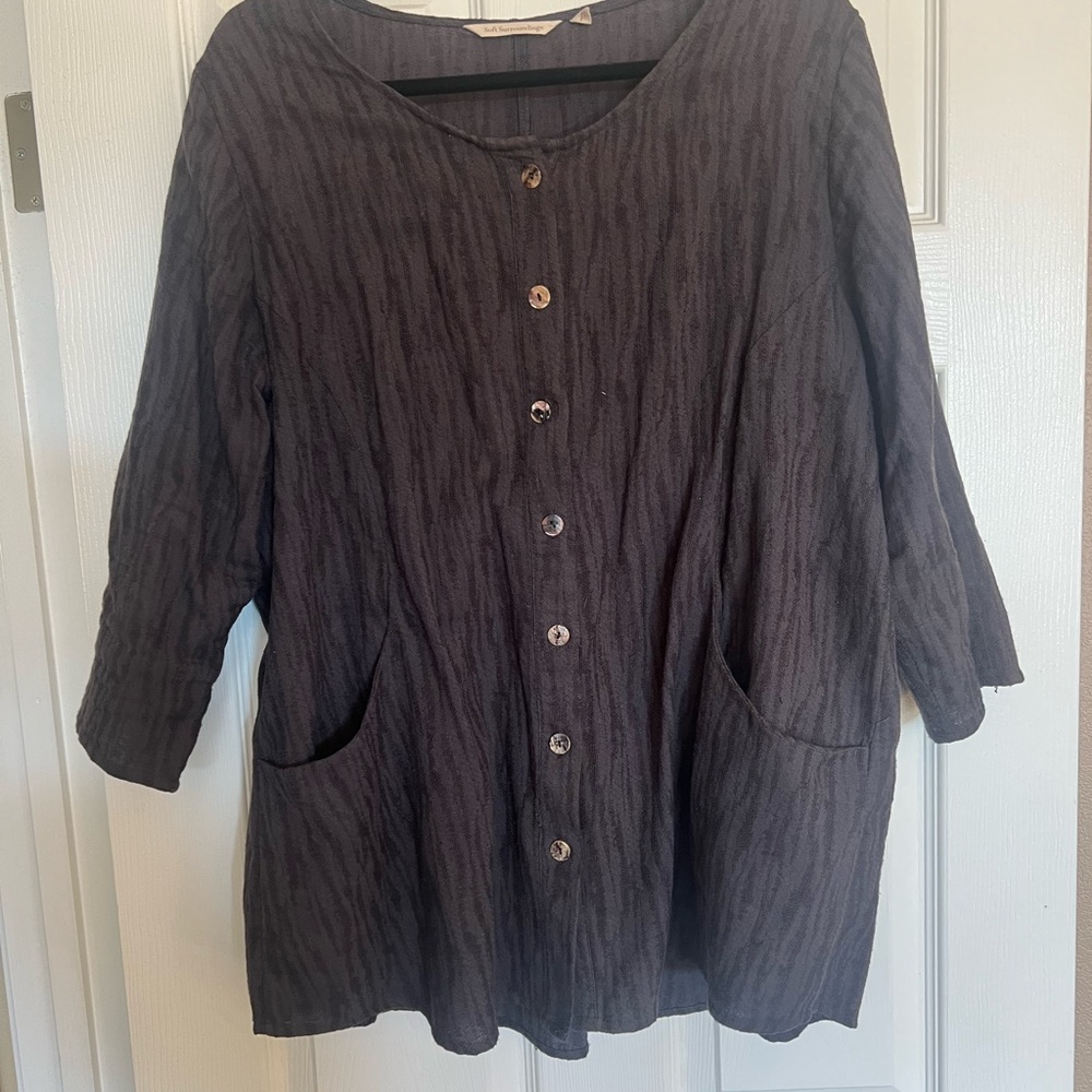 Soft Surroundings Charcoal Button-Down Shirt